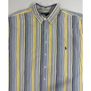 Polo Ralph Lauren Shirt Mens 2XLT Blue Yellow Striped Pony Button Up Cotton